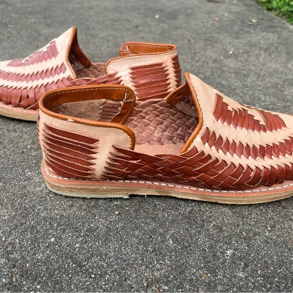 NEW! Hortegas Brown & Beige Woven Leather Huraches | Sandal | Loafer - Mens 7 👞 - Picture 3 of 10